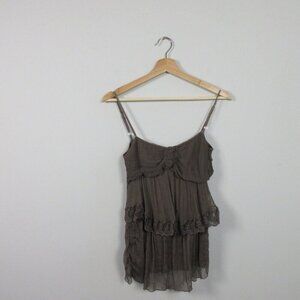 Sportstaff Women's Cami Tank Top Camisole Tiered Ruffle y2k vtg Silk Brown M 118